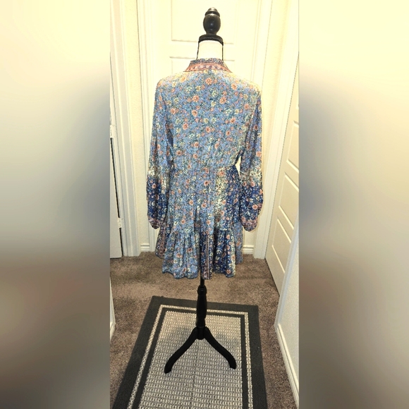 Short dress with front bow and floral print, blue. , size M - Picture 2 of 3